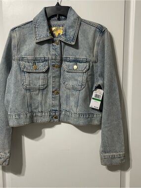 NWT Michael Kors Crop blue jean Denim Biker Jacket Size Large Stone Wash